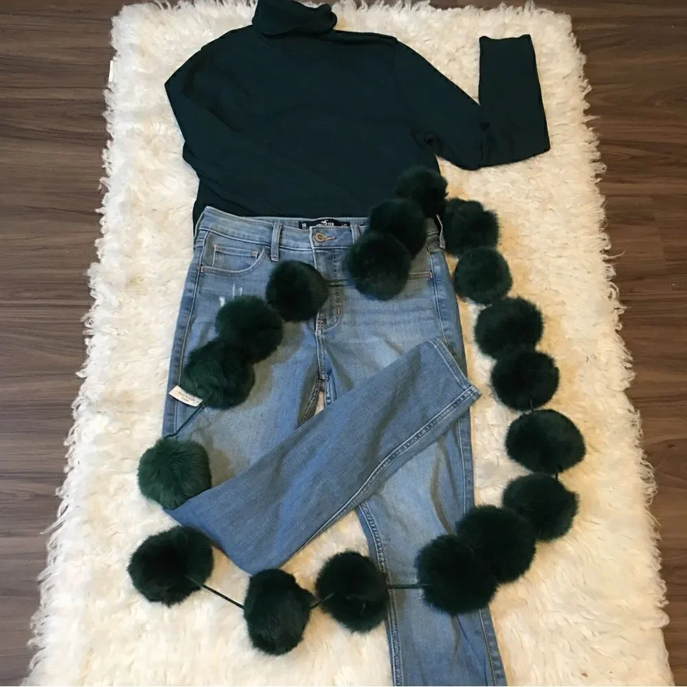 Hunter Green Shimmer Faux fur Ball Scarf